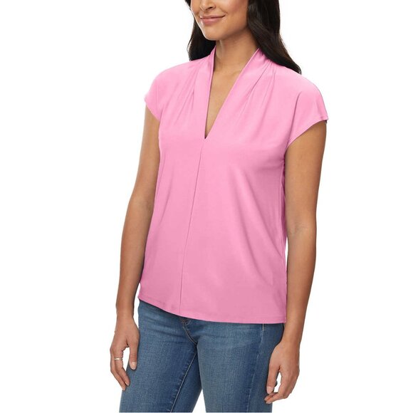 Pink (Fondant) NWT Buffalo Ladies' V-Neck Short Sleeve Blouse - Picture 3 of 8
